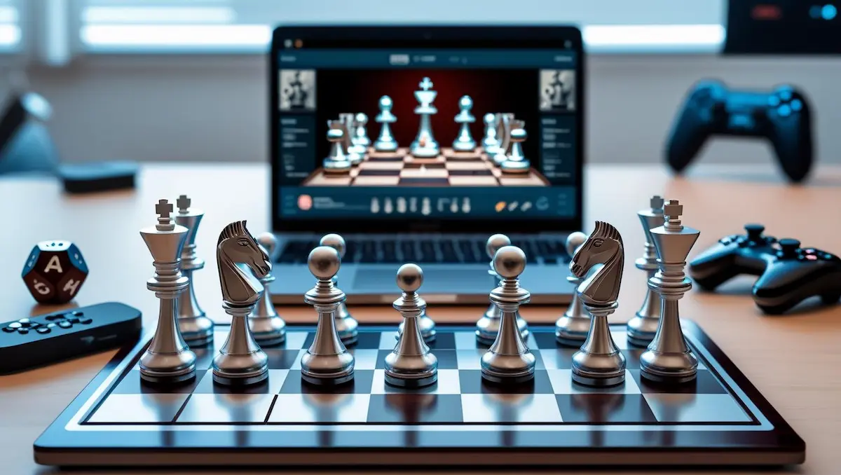 Xadrez na cultura geek: tabuleiro com transmissão na Twitch, influência de The Queen’s Gambit e conexão com jogos de estratégia.