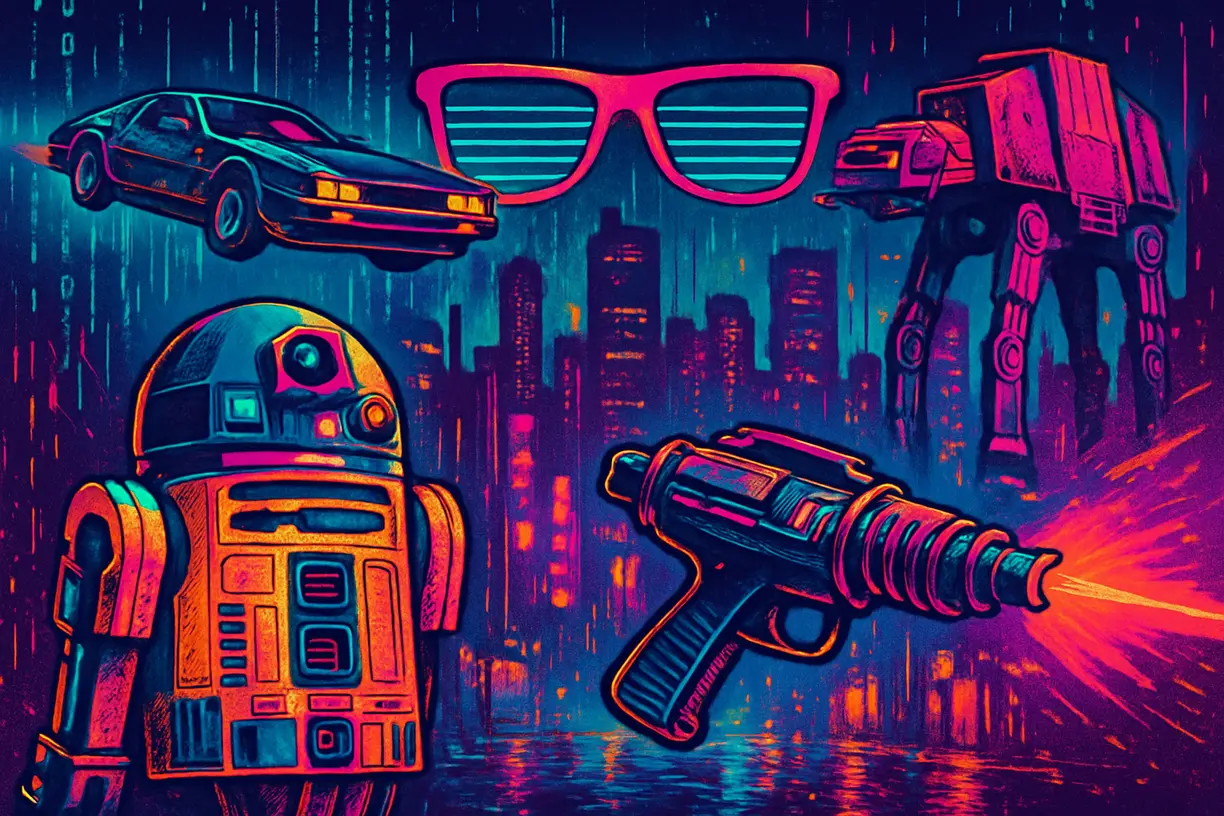 Capa ilustrativa com ícones de obras cult que marcaram a cultura geek.