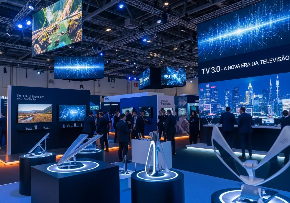 Auditório tecnológico do SET Expo 2025 em São Paulo destacando avanços da TV 3.0 com ATSC 3.0