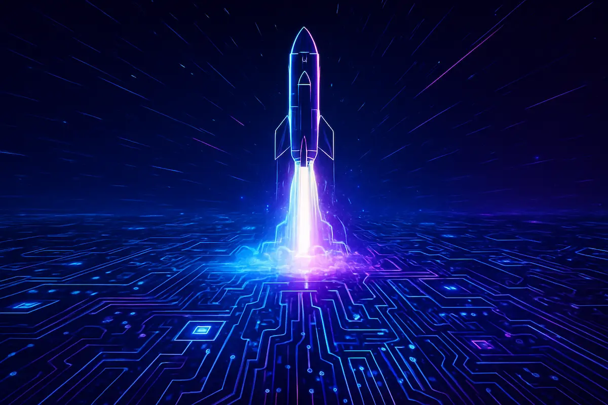 Imagem conceitual de foguete digital simbolizando o lançamento de novo modelo de IA.