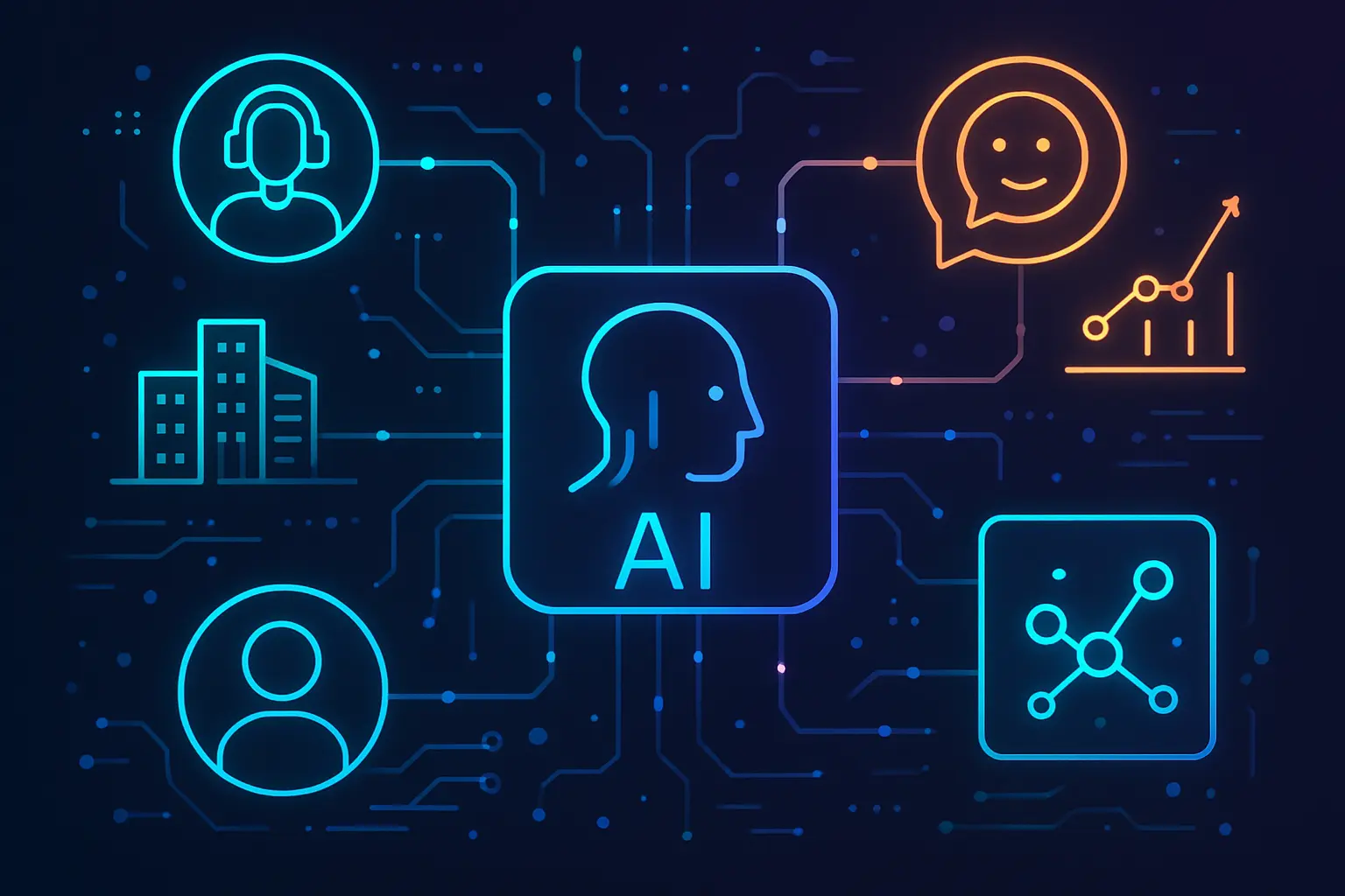 Ilustração de múltiplos agentic AI trabalhando juntos para cumprir tarefas complexas