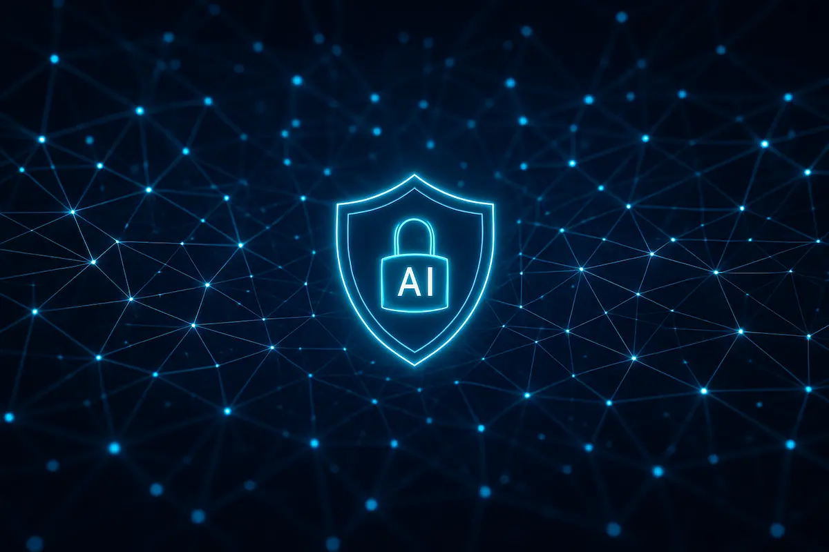 Cibersegurança: Imagem de rede digital com cadeado e representações de proteção simbólica com inteligência artificial