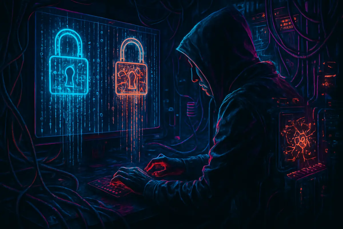 Hackers quânticos: Imagem conceitual de um hacker quântico atacando um sistema de criptografia tradicional