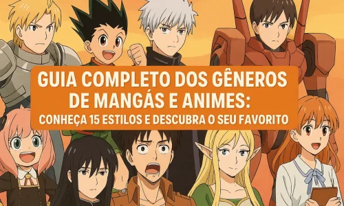 Personagens de diferentes gêneros de mangás e animes reunidos em um só visual para ilustrar a diversidade do universo otaku.