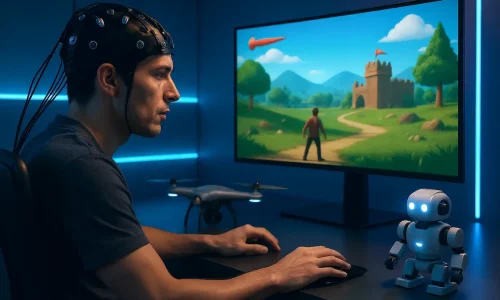 Controle mental: Interfaces cérebro-computador conectando mente e tecnologia geek