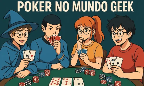 Personagens geeks se reúnem para jogar poker, destacando a fusão entre lógica, estratégia e o universo geek.
