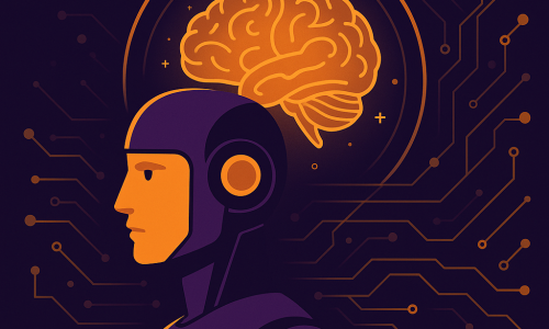 Ilustração artística de um robô com cérebro iluminado, simbolizando o conceito de IA consciente e seus potenciais avanços