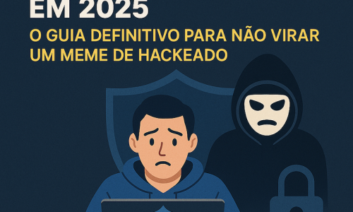 Ilustração sobre segurança digital em 2025, destacando os riscos de ciberataques e a importância da proteção online.