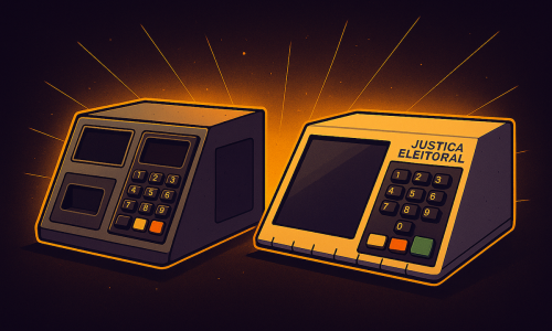 Urna eletrônica brasileira (2025): tecnologia de identificação biométrica e auditoria em tempo real.