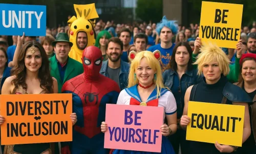 Fãs da cultura geek reunidos para apoiar causas sociais e promover a inclusão.