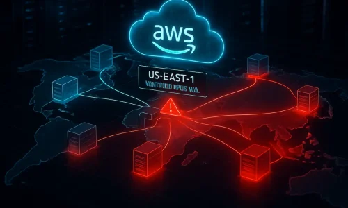 Visualização da interrupção da Amazon Web Services que afetou milhares de sites e apps em 20 de outubro de 2025.