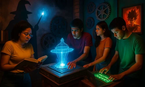 Experiência imersiva: escape room com temática geek no Brasil em ação.