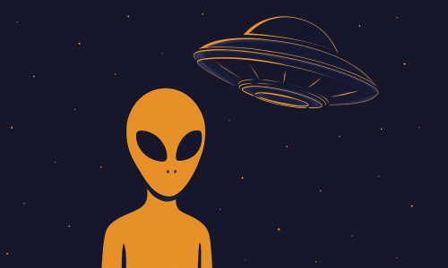 Alienígena e nave espacial com fundo estelar (1200x630 px)