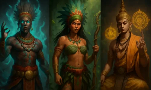 Representação artística de culturas e mitologias pouco exploradas que estão moldando o novo folclore geek nos videogames.