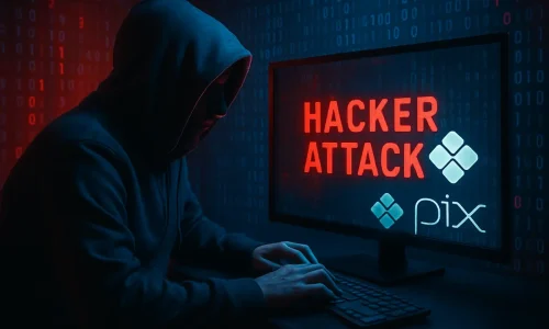 Imagem representando o ciberataque que desviou R$ 26 milhões via Pix na fintech FictorPay.