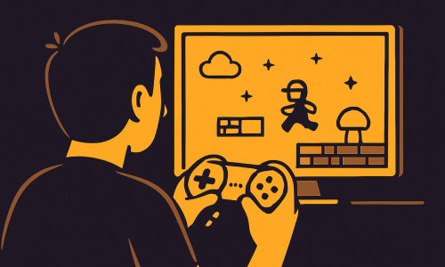  Ilustração representando ícones de games que marcaram gerações, com arte minimalista e moderna.