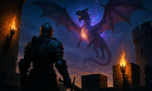 A fantasia medieval em todo seu esplendor: espada, castelo e magia — o tipo de cena que veremos muito em 2025/2026.