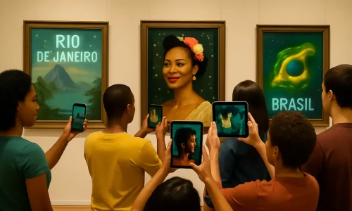 Uma nova experiência museal: realidade aumentada no Brasil permite que visitantes visualizem conteúdos digitais sobre obras físicas, tornando a visita mais educativa e envolvente.