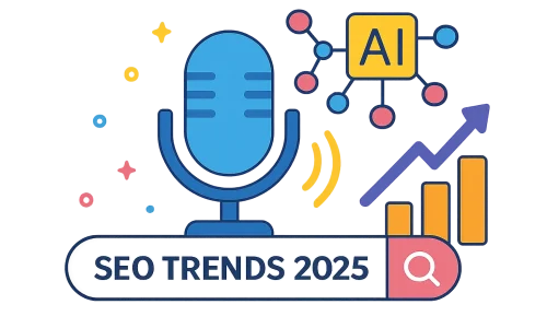 Visão visual das tendências centrais em SEO 2025: voz, inteligência artificial e algoritmos